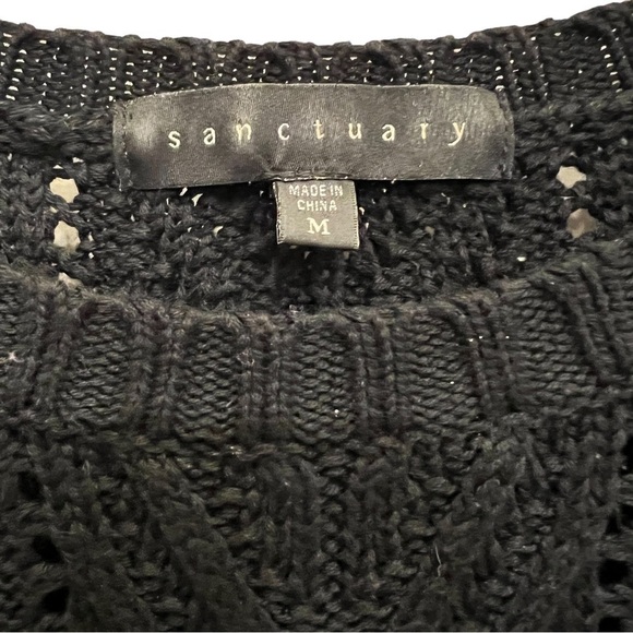 SANCTUARY Open Stitch Crewneck Black Sweater, Size Medium - Picture 3 of 14